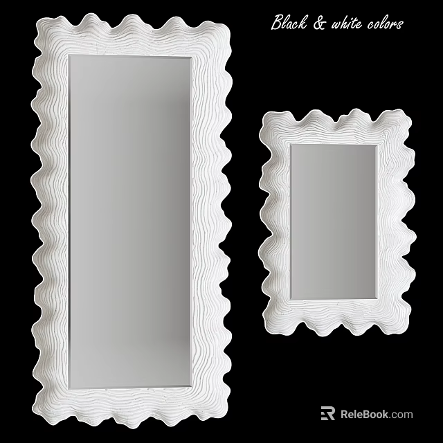 White Mirrors with Wavy Decorative Frames and Different Sizes for Modern Home Decor 3d model 