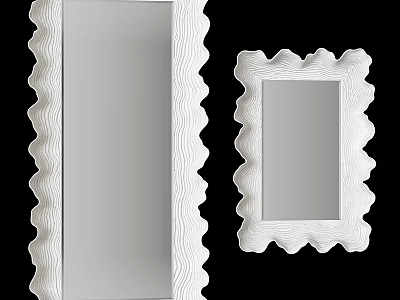 White Mirrors with Wavy Decorative Frames and Different Sizes for Modern Home Decor 3d model