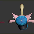 Game Movie Character Pink Fox With Blue Cap Goggles Striped Shirt Blue Overalls Holding Lollipop
