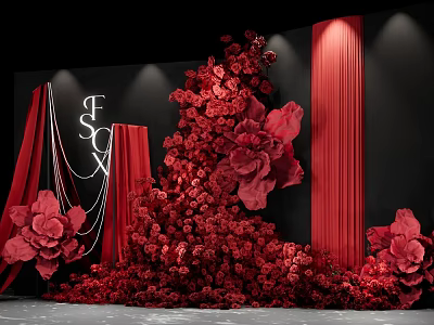 Stunning Red Flowers Photo Spot With Black Background Red Curtains And Letters 3d model