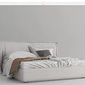 Modern Double Bed With Upholstered Headboard White Sheets Brown Throw And Decorative Pillows 3d model