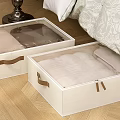 Beige Fabric Storage Baskets With Clear Lids And Brown Handles For Bedroom Quilt Storage