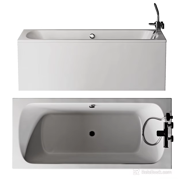 Modern White Freestanding Bathtub Design With Faucet Drain And Grab Bar 3d model 