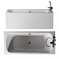 Modern White Freestanding Bathtub Design With Faucet Drain And Grab Bar