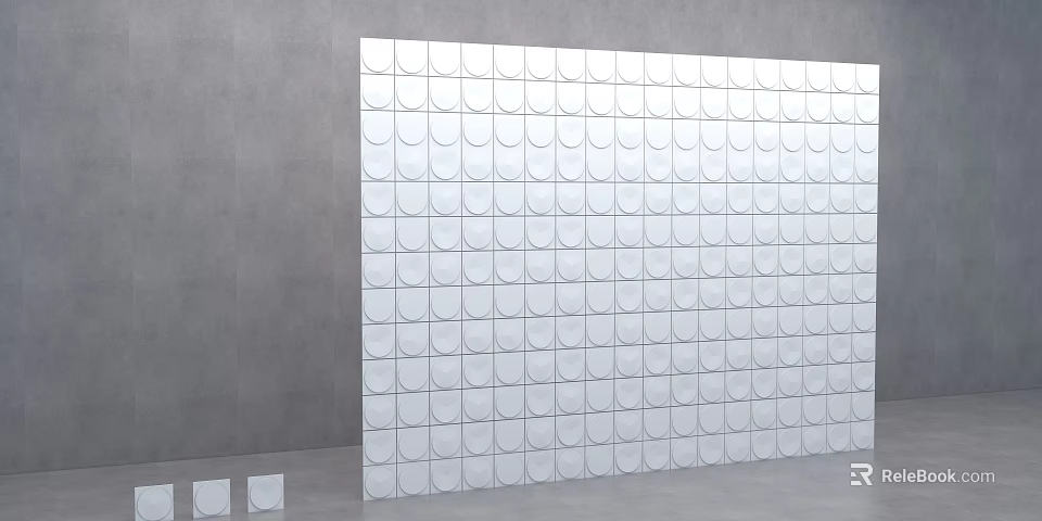 Modern Interior Wall Design With White Fan Shaped Ceramic Tiles Arrangement 3d model
