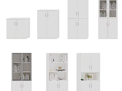 White Modern Bookcases With Open Shelves Glass Doors And Storage Design 3d model