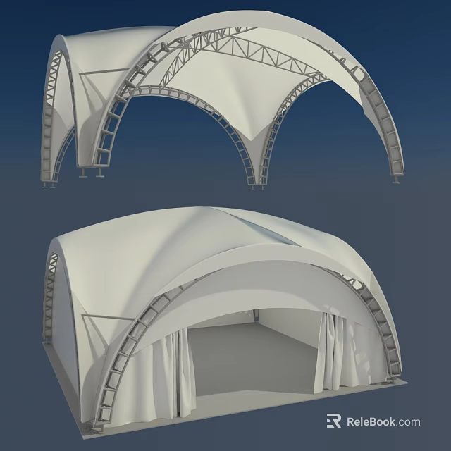 Modern Tensile Membrane Structure With Arch Design White Membrane And Metal Frame 3d model 