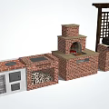 Outdoor Brick Kitchen Setup With Oven Stove Cabinets And Lattice Structure 3d model