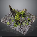 Vibrant Green and Yellow Moss Covered Tree Trunks in Square Plant Bed with Purple Mulch
