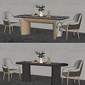 Elegant Modern Dining Table Set With Marble Tabletop White Upholstered Chairs And Decorative Accents