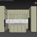 Modern Light Gray Kitchen Interior With Marble Countertop And Glass Front Cabinets