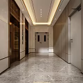 Modern Elevator Lobby With Marble Floor Ceiling Lights Elevator Doors And Wall Design 3d model