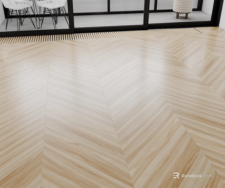 Light Glossy Wooden Flooring With Herringbone Pattern In Interior Space 3d model