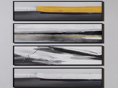 Abstract Wall Art Set of Four Black White Grey Yellow Minimalist Canvas Paintings 3d model