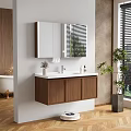 Modern Bathroom Wooden Vanity Cabinet With Mirror Sink And Natural Light