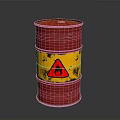 Rusty Red Industrial Oil Drum Container With Yellow Hazard Warning Label 3d model