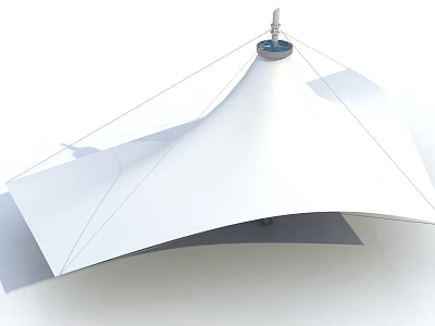 White Tensile Membrane Sunshade Canopy With Central Support And Curved Fabric 3d model