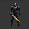 Advanced Futuristic Armored Warrior With Flaming Sword And Detailed Armor