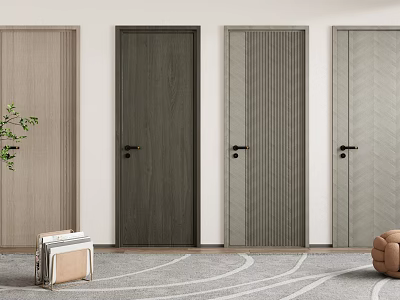 Modern Interior Hinged Doors with Various Wooden Textures and Colors in Room 3d model