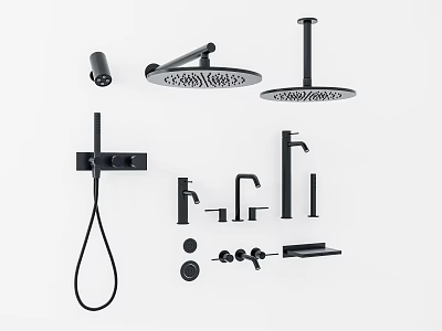 Black Modern Shower System Components With Head Handheld And Control Parts 3d model