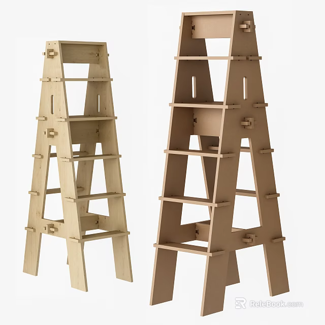 Wooden Ladder Shelves For Home Storage With Multi Tier Design And Decorative Organizer 3d model 
