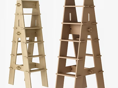 Wooden Ladder Shelves For Home Storage With Multi Tier Design And Decorative Organizer 3d model