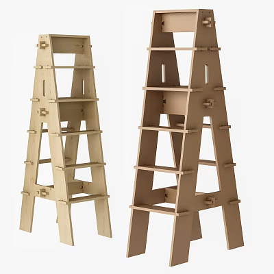 Wooden Ladder Shelves For Home Storage With Multi Tier Design And Decorative Organizer 3d model