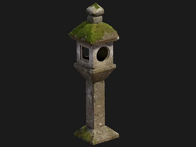 Traditional Stone Outdoor Light With Moss Covered Top And Pedestal Base Small Window Design 3d model