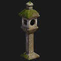 Traditional Stone Outdoor Light With Moss Covered Top And Pedestal Base Small Window Design