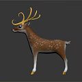 Cute Deer With Yellow Curly Antlers Brown Body White Spots And Blue Eyes