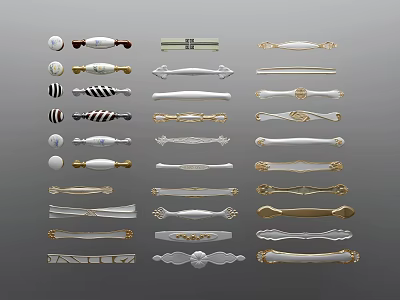 Various Modern And Vintage Furniture Handles In Gold Silver And Black Designs 3d model