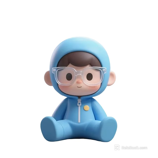 Cute Chibi Game Movie Character In Blue Jumpsuit With Transparent Glasses 3d model 