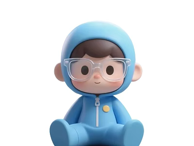 Cute Chibi Game Movie Character In Blue Jumpsuit With Transparent Glasses 3d model