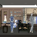 Traditional Chinese Clothing Store With Cheongsam Displays Mannequins And Decorative Screens