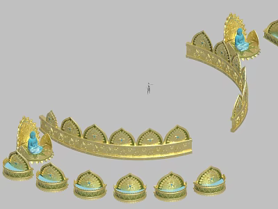 Golden Decorative Ornament Set With Arched Design And Blue Accent Lotus Bases 3d model