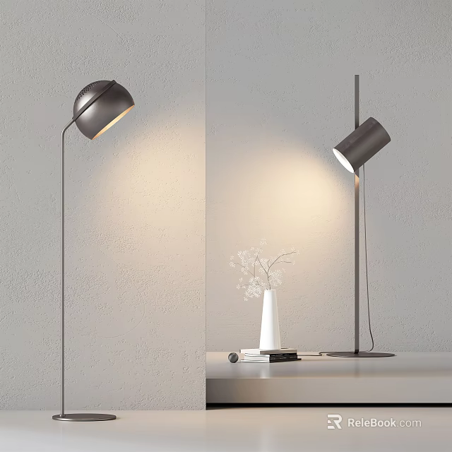 Modern Floor Lamp Design Illuminating Wall With White Vase And Books On Table 3d model