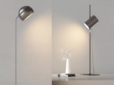 Modern Floor Lamp Design Illuminating Wall With White Vase And Books On Table 3d model