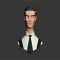 3D Cartoon Male Character With Slicked Back Hair White Shirt Black Suspenders And Smoking Cigarette