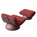 Modern Stylish Red and Brown Lounge Chair With Cushioned Seat and Ottoman