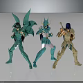 Mythical Characters In Green And Gold Armor With Winged Creature Designs