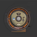Cartoon Futuristic Space Capsule Scene With Orange Ring Structure And Control Panels