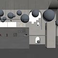Modern Cafe Interior Design With Hanging Lights Seating Area Bar Counter And Green Plants