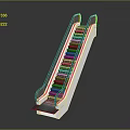 Modern Indoor Escalator Landscape With Metal Handrails And Yellow Black Steps