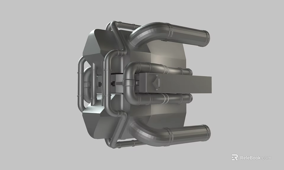 Industrial Mechanical Component With Interconnected Metal Pipes Mechanical Connections And 3D Rendered Design 3d model 