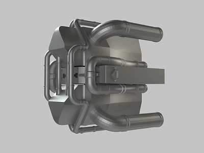 Industrial Mechanical Component With Interconnected Metal Pipes Mechanical Connections And 3D Rendered Design 3d model