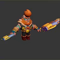 Animated Cat Game Character With Orange Fur Green Eyes And Yellow Weapons