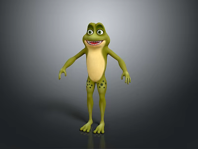Cute Green Frog Cartoon Character With Yellow Belly And Black Spots 3d model