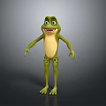 Cute Green Frog Cartoon Character With Yellow Belly And Black Spots