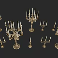 Golden Ornamental Decor Set With Various Candle Holder Designs And Ornate Details