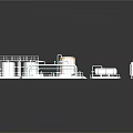 Industrial Production Line Machinery With White Blue Processing Units And Conveyor System